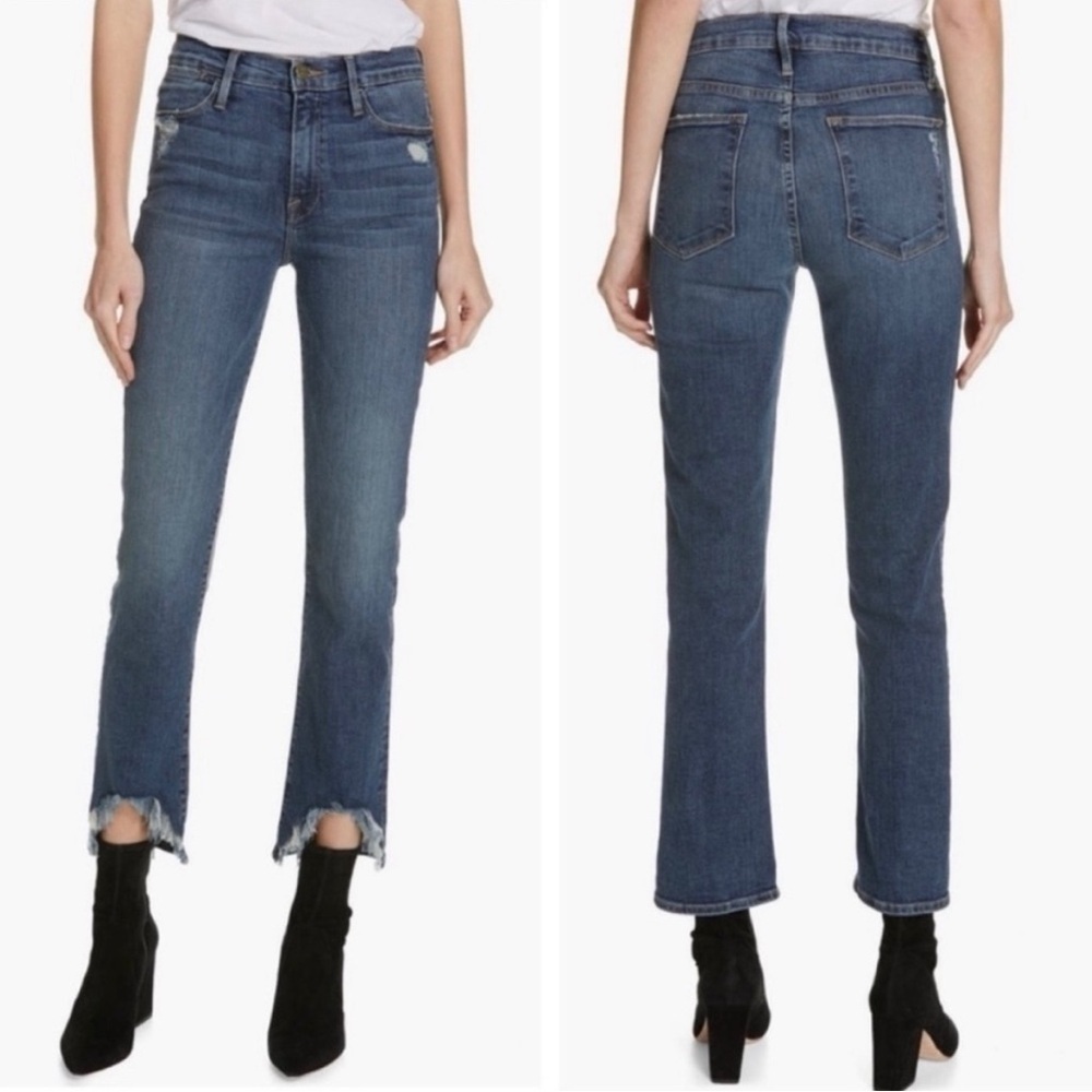 Frame Denim Blue Rue Le High Straight Leg
Chewed Hem Ankle Jeans Size 31
